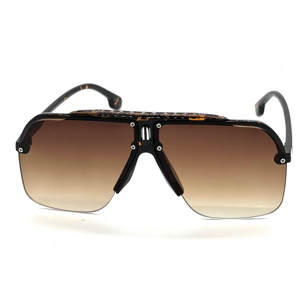 Mens Classy Hip Hop Shield Sunglasses Tortoise Shell Gradient Brown Flat Top New
